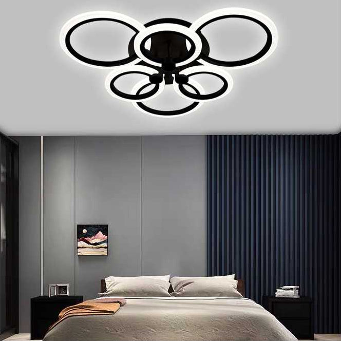 Lustra LED 6 cercuri Neagra cu Telecomanda wifi 2.4G cu lumina/rece/calda/neutra intensitate reglabila