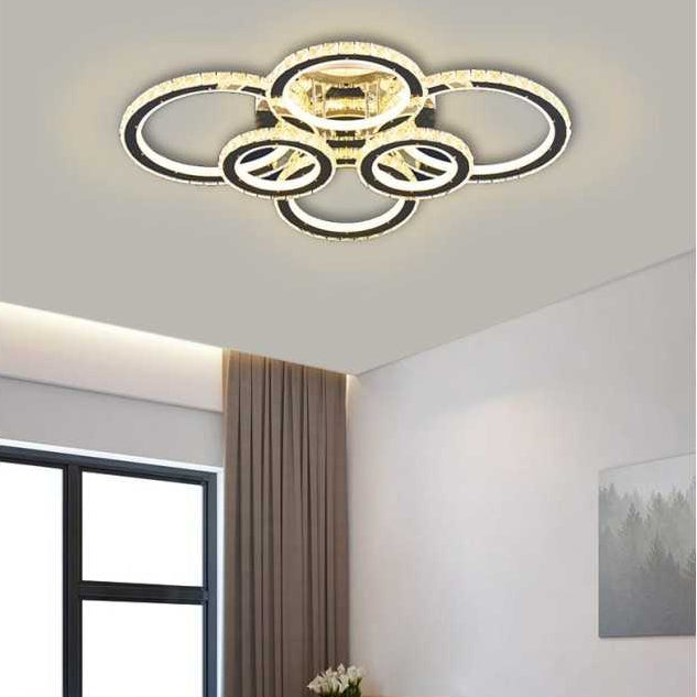 Lustra LED Cristal 6 Cercuri cu Telecomanda wifi 2.4G lumina/rece/calda/neutra intensitate reglabila