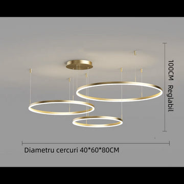 Lustra LED GOLD 3cecuri 60cm+40cm+30cm cu Telecomanda wifi 2.4G lumina/rece/calda/neutra intensitate reglabila