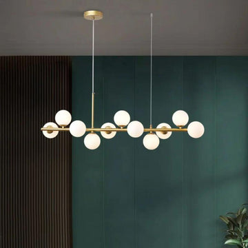 Lustra LED Gold cu 11 Glob Alb Mat Dulie G9 Inaltime Reglabila Becurile Nu Sunt Incluse