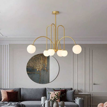 Lustra LED Gold Cu 6 Glob Alb Mat