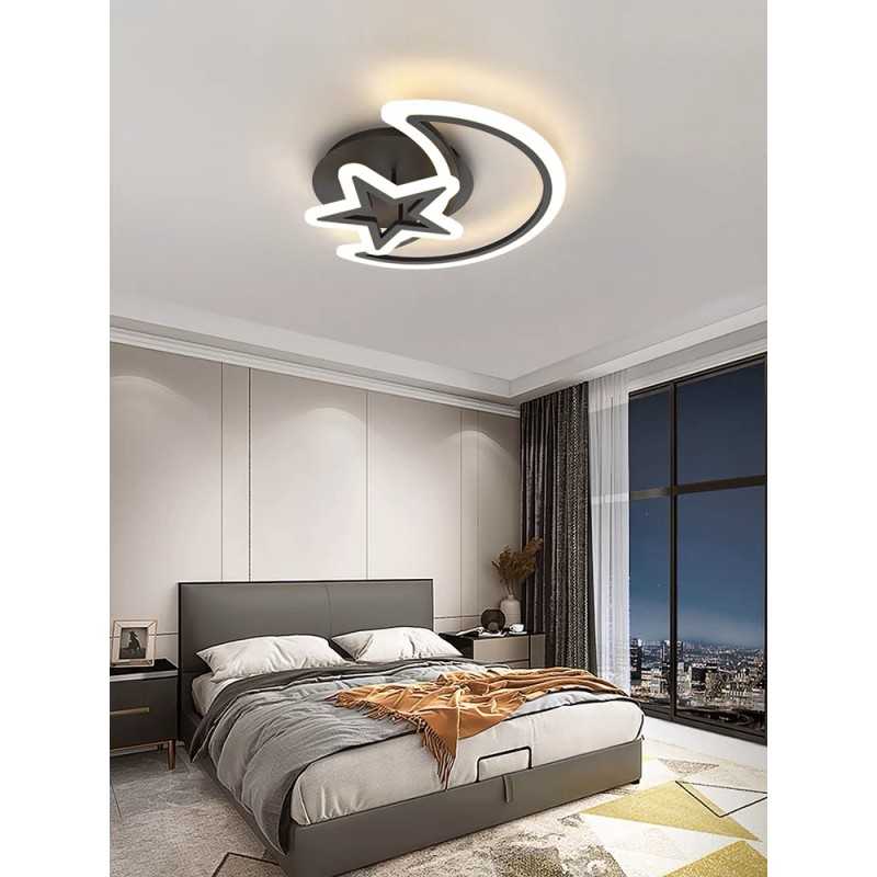 Lustra LED Luna & Stea Neagra Telecomanda wifi 2.4G lumina/rece/calda/neutra intensitate reglabila