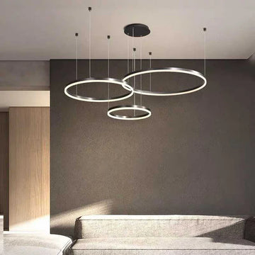 Black LED Chandelier 3 lights 60cm+40cm+30cm with 2.4G wifi remote control light/cold/warm/neutral adjustable intensity
