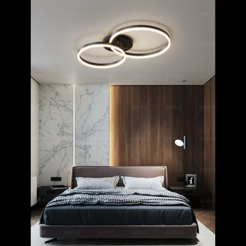 Lustra LED Negru 2 Cercuri cu Telecomanda wifi 2.4G lumina/rece/calda/neutra intensitate reglabila