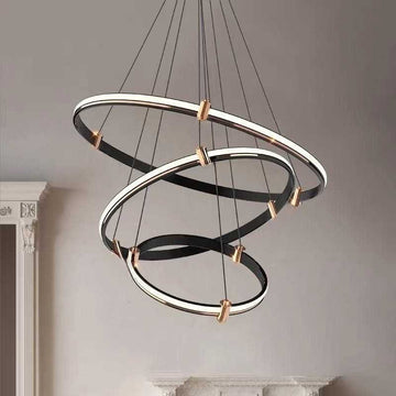 Lustra LED Negru cu 3 Cercuri 40cm+60cm+80cm Telecomanda wifi 2.4G cu lumina/rece/calda/neutra intensitate reglabila