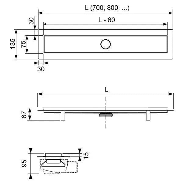 Pachet rigola dus cu grila Tece Linus Plate 90cm grossmann.ro