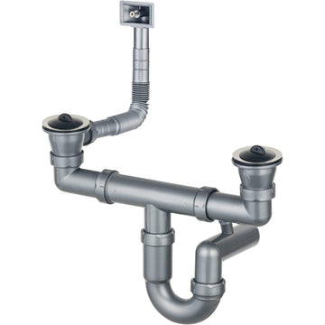 Sifon pentru chiuveta din inox, 2-cuve - 2" rigole, Deante