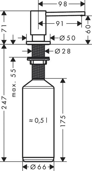 DOZATOR SAPUN LICHID A41 500 ML, PENTRU MONTAJ IN BLAT, CROM