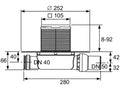 Sifon de pardoseala Tece drainpoint,105 x 105 mm, iesire laterala Dn 50, extra plat cu flansa universala, 3601100 grossmann