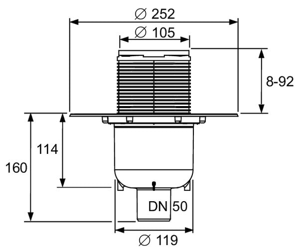 Sifon de pardoseala Tece drainpoint, 105 x 105 mm, iesire verticala Dn 50, cu flansa universala Seal System, 3601300 grossmann