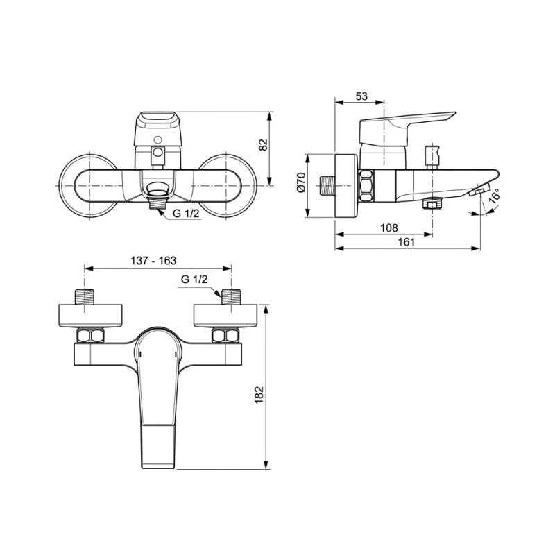 Set baterii baie GROHE Eurosmart M cu baterie lavoar, baterie cada si set dus Tempesta 100, crom - imagine 5