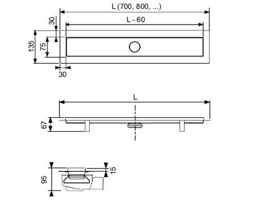 Tece Linus rigolă duș 90 cm 15101090