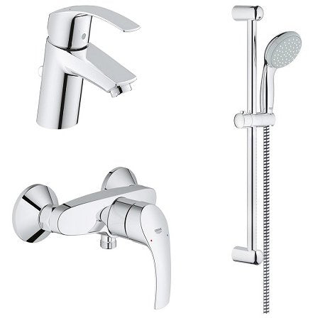 Set baterii baie GROHE Eurosmart cu baterie lavoar S-Size, baterie dus si set de dus Tempesta 100 cu bara