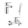 Set baterii baie GROHE BauEdge cu baterie lavoar, baterie cada si set dus Tempesta 110