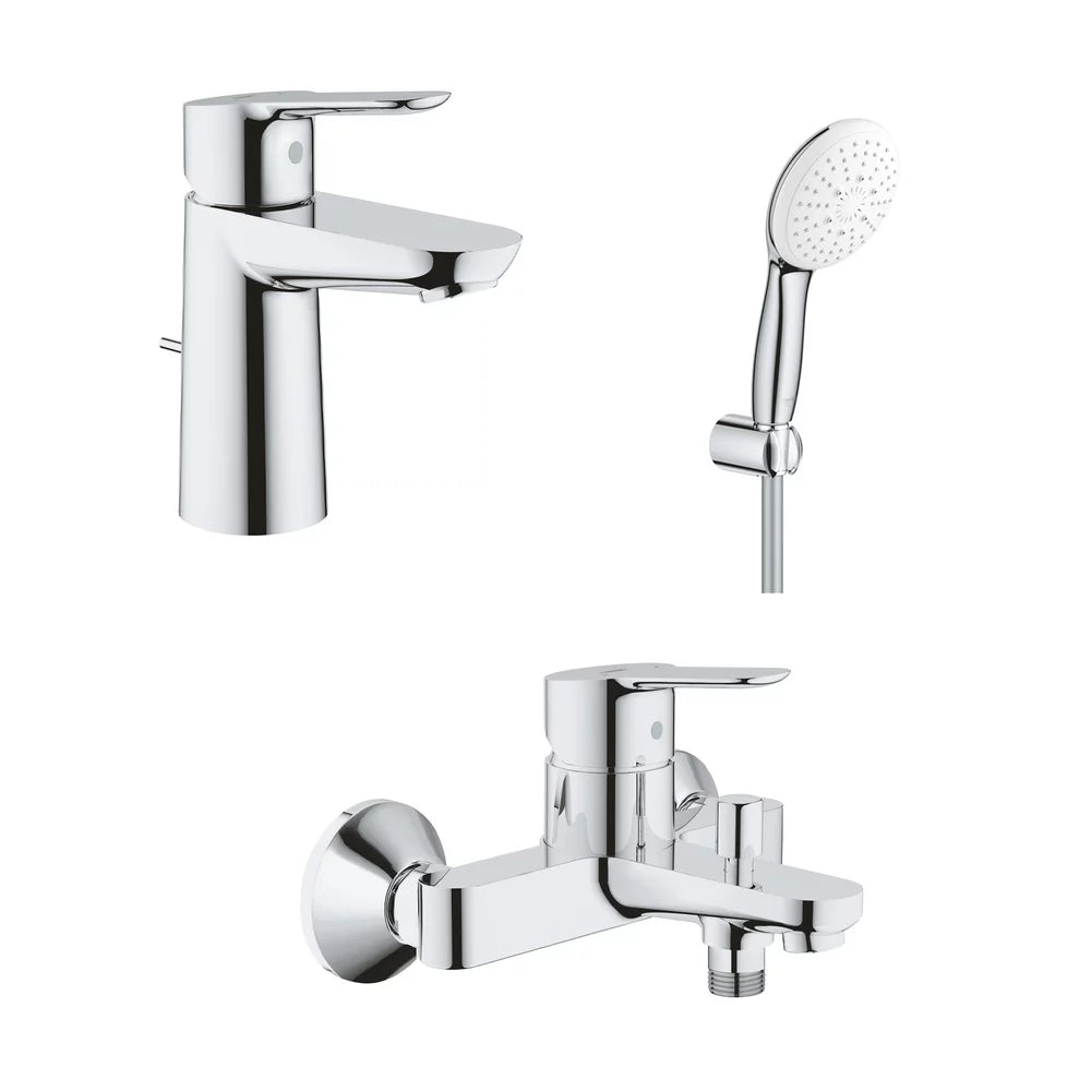 Set baterii baie GROHE BauEdge cu baterie lavoar, baterie cada si set dus Tempesta 110
