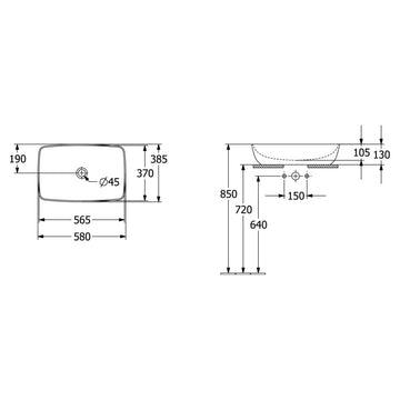 LAVOAR ARTIS 580X380 MONTAJ PE BLAT