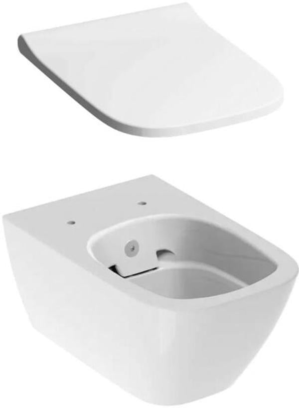 SET VAS WC SUSPENDAT SMYLE SQUARE, CU FUNCTIE DE BIDEU, SPALARE VERTICALA, FORMA ÎNCHISA, RIMFREE, CU CAPAC WC, PARTEA DE DEASUPRA SUPRAPUSA, ALB