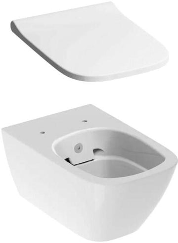 SET VAS WC SUSPENDAT SMYLE SQUARE, CU FUNCTIE DE BIDEU, SPALARE VERTICALA, FORMA ÎNCHISA, RIMFREE, CU CAPAC WC, PARTEA DE DEASUPRA SUPRAPUSA, ALB
