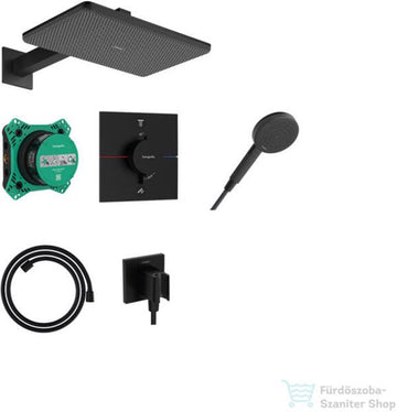SISTEM DUS RAINDANCE ALIVE Q DESIGN 210/340, INCASTRAT, 1 JET, TERMOSTATAT, NEGRU MAT