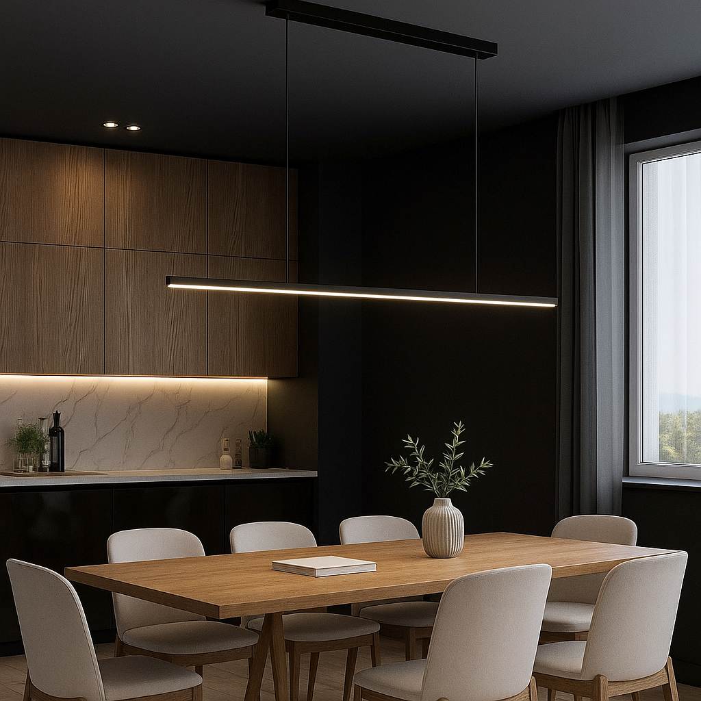 Lustra LED Negru Bar Minimalist cu Telecomanda wifi 2.4G, intensitate lumina reglabila