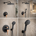 Sistem dus 6 in 1 Zaffiro cu baterie incastrata, finisaj negru roz auriu si design modern pentru bai elegante Fdesign