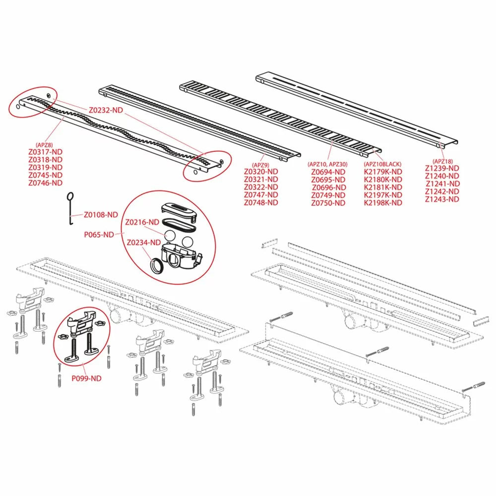 Canal de scurgere APZ10 Alcadrain Simple cu gratar perforat, 750MM, otel inoxidabil mat