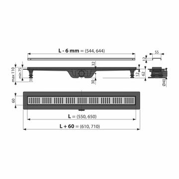 Canal de scurgere APZ10 black-brass simple Alcadrain cu gratar perforat, 550MM, alama