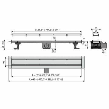Canal Alcadrain de scurgere APZ13 double, fit and go,  cu gratar simplu/placi ceramice, 750MM, otel inoxidabil mat
