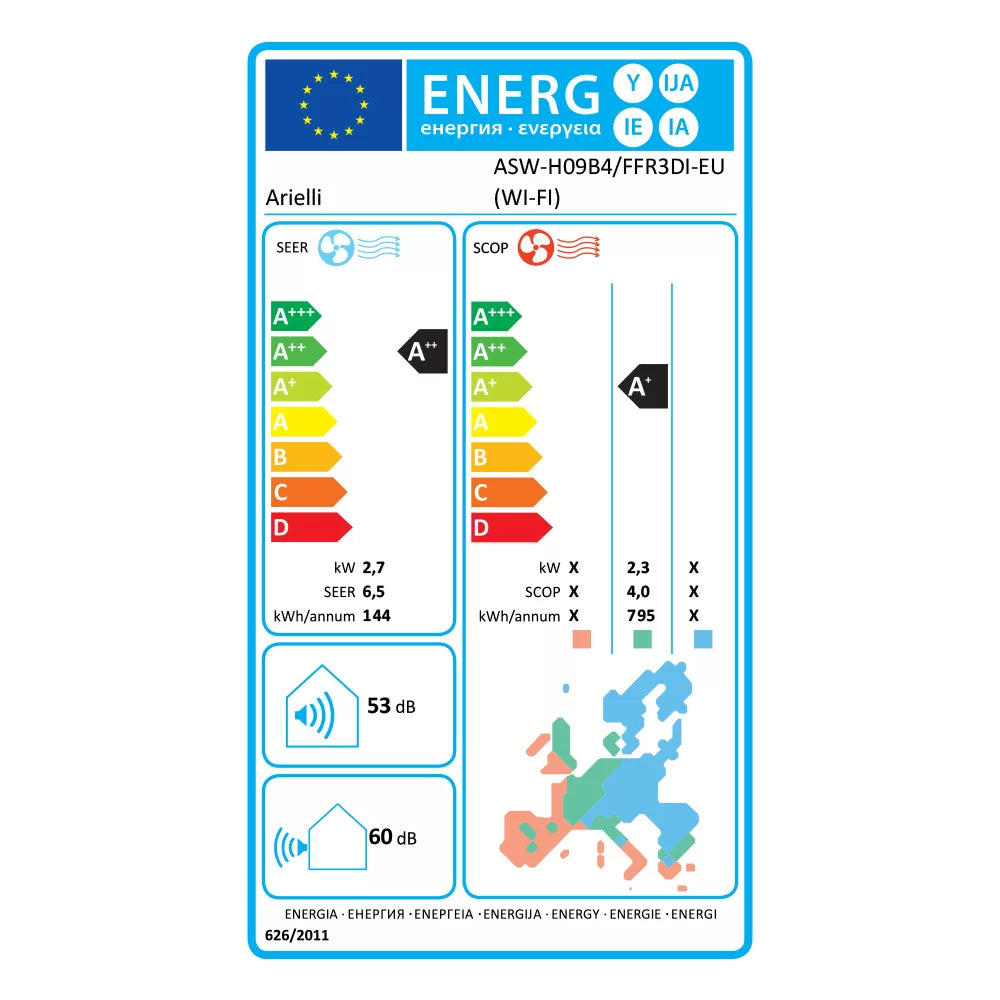Aer Conditionat ARIELLI ASW-H09B4/FFR3DI-EU (WI-FI), Inverter, 9000 BTU, Modul Turbo, Filtrare Healthy wind, Clasa A++/A+, Alb