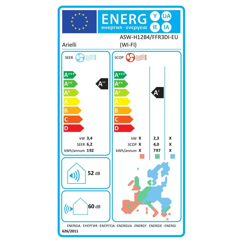 Aer Conditionat ARIELLI ASW-H12B4/FFR3DI-EU (WI-FI), Inverter, 12000 BTU, Modul Turbo, Filtrare Healthy wind, Clasa A++/A+, Alb