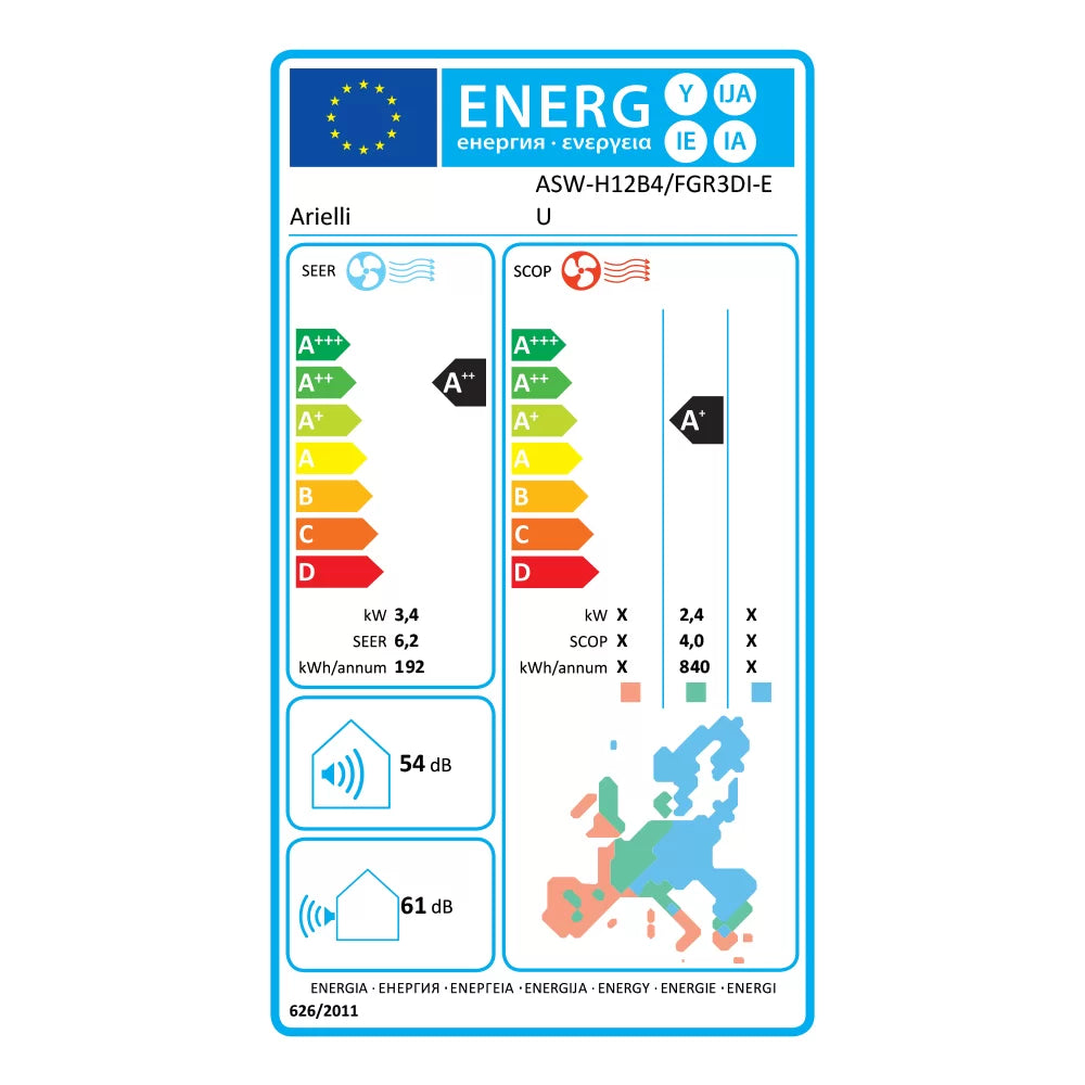 Aer Conditionat ARIELLI ASW-H12B4/FGR3DI-EU, Inverter, 12000 BTU, Acoperire 20 m²-25 m² , Clasa A++/A+, Alb