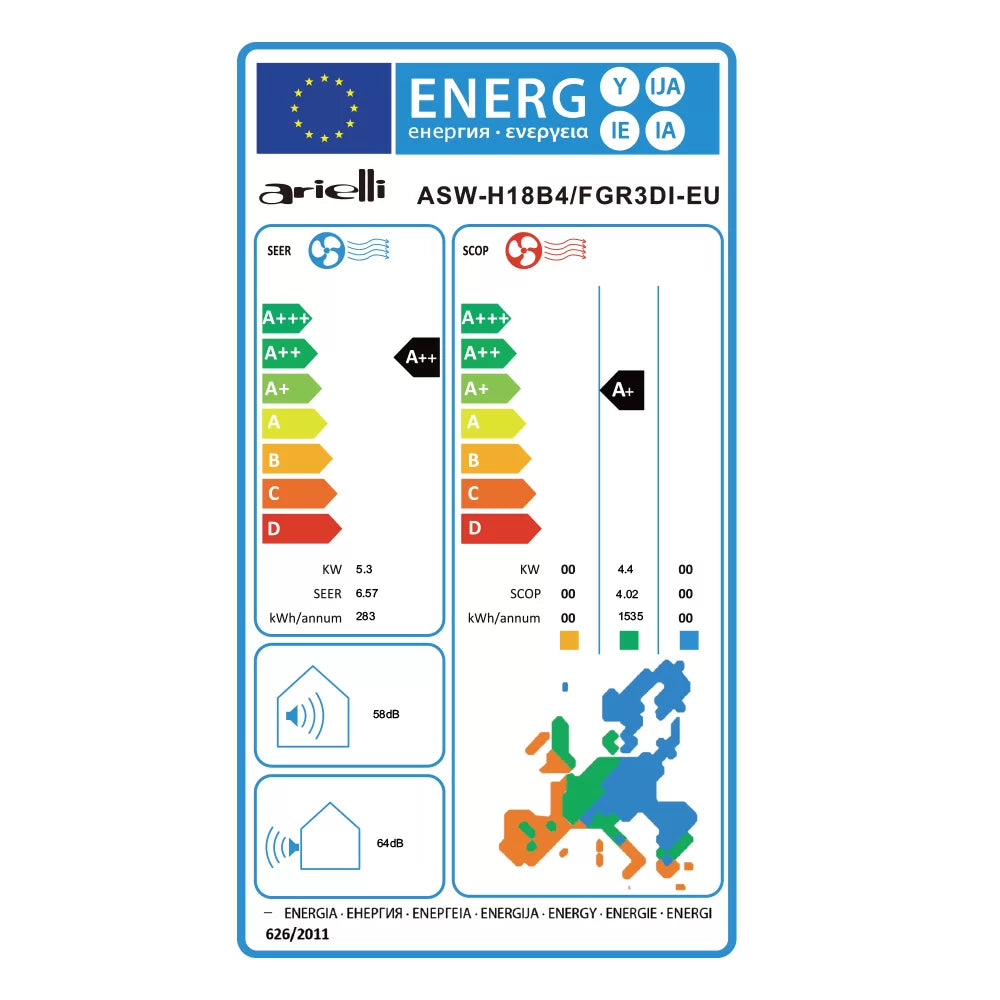 Aer Conditionat ARIELLI ASW-H18B4/FGR3DI-EU, Inverter, 18000 BTU, Acoperire 45 m² , Clasa A++/A+, Alb