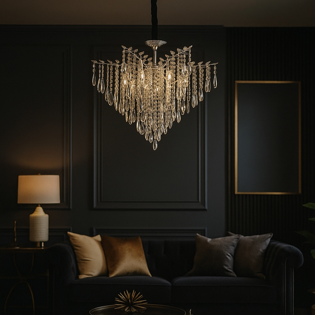 Candelabru Cristal Moderna D50 cm, cu 5 Becuri E14