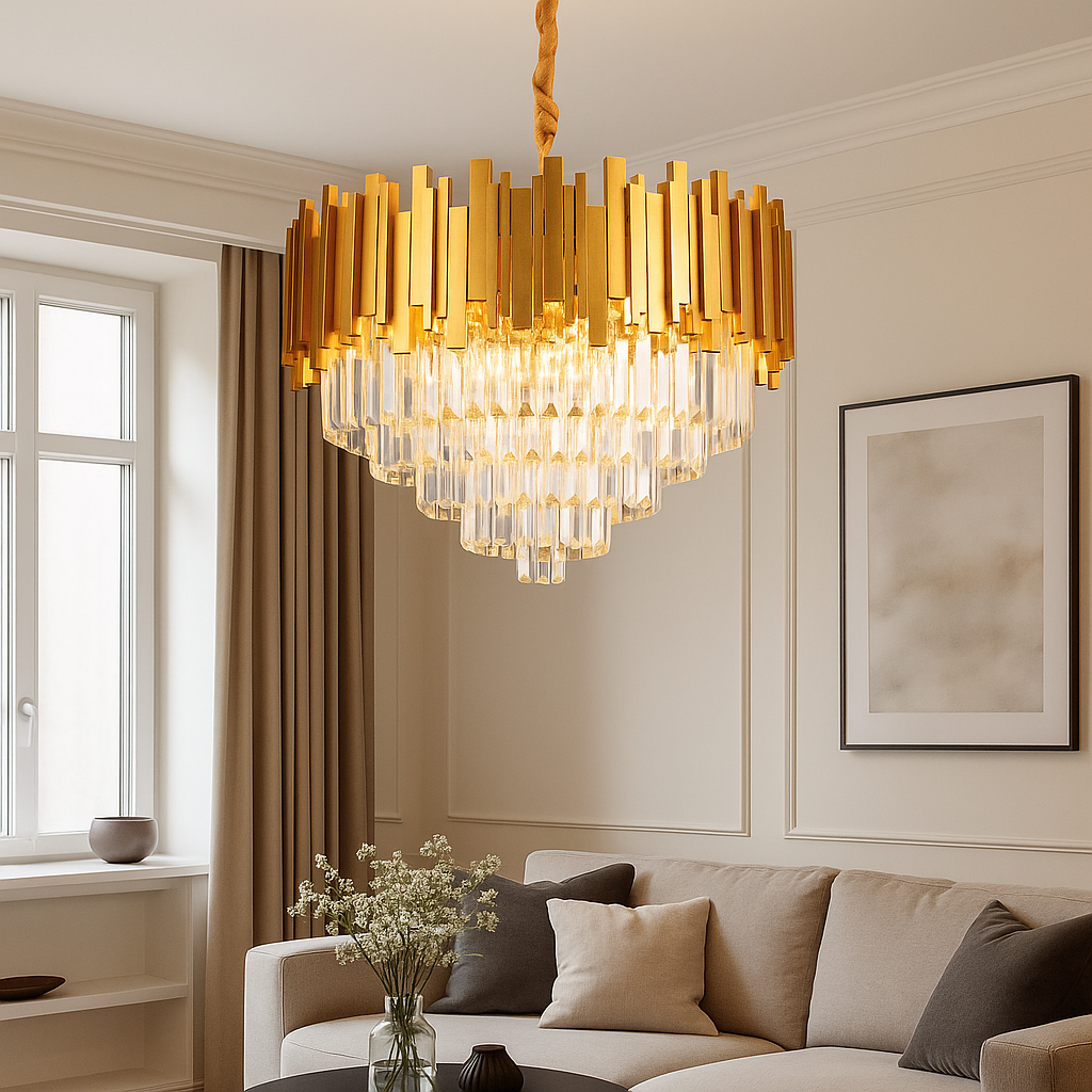 Candelabru cu Cristale si Finisaj Auriu, Soclu E14 - 60W/BEC