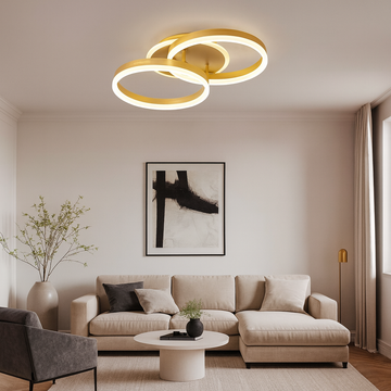 Lustra Led Auriu Dione 64w/3800lm 3000k/4000k/6500k cu Telecomanda 300+300mm