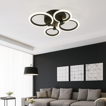LUSTRA LED CERCURI NEAGRA 56W CU 4 BRATE 3 CULORI+IR 580mm x 90mm