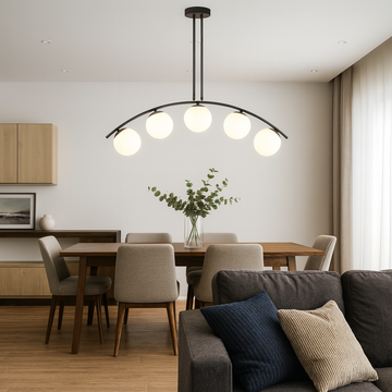Lustra moderna cu Glob alb E27x5 lungime 100cm