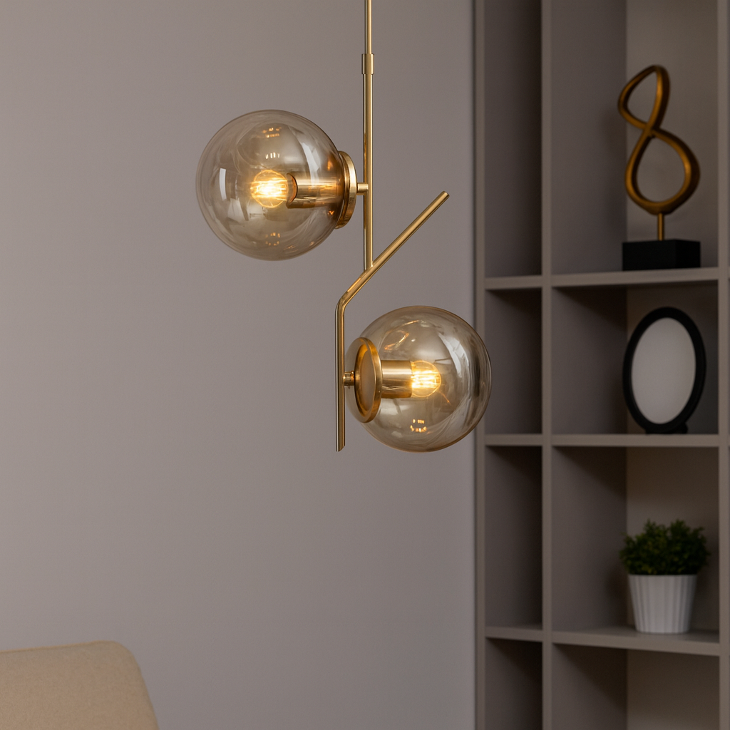 Modern chandelier with 2 globes