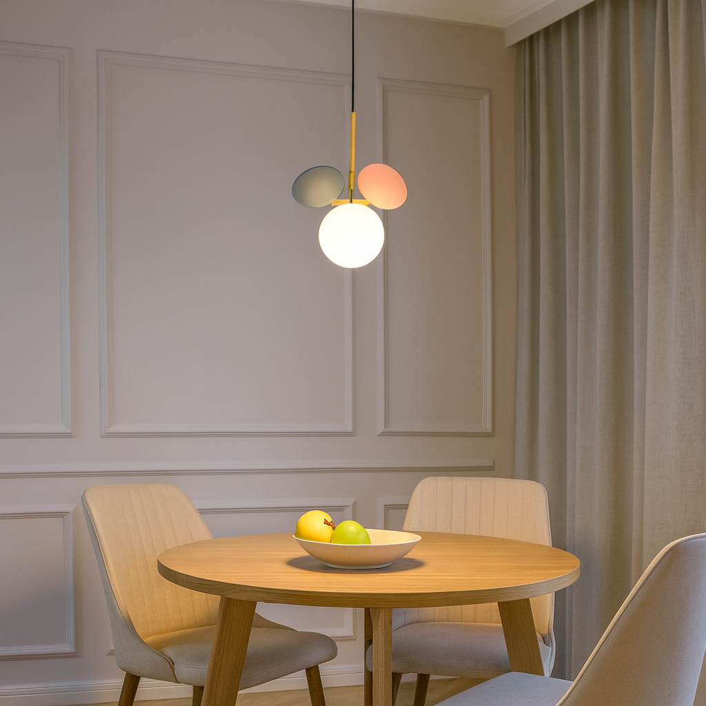 Cable chandelier with matte globe