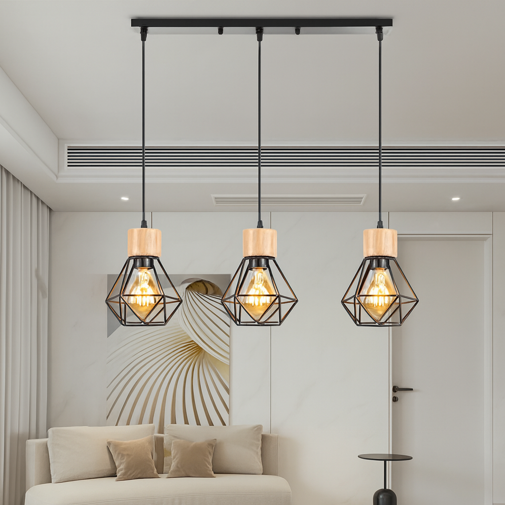 Modern pendant chandelier with black finish, 3 x E27