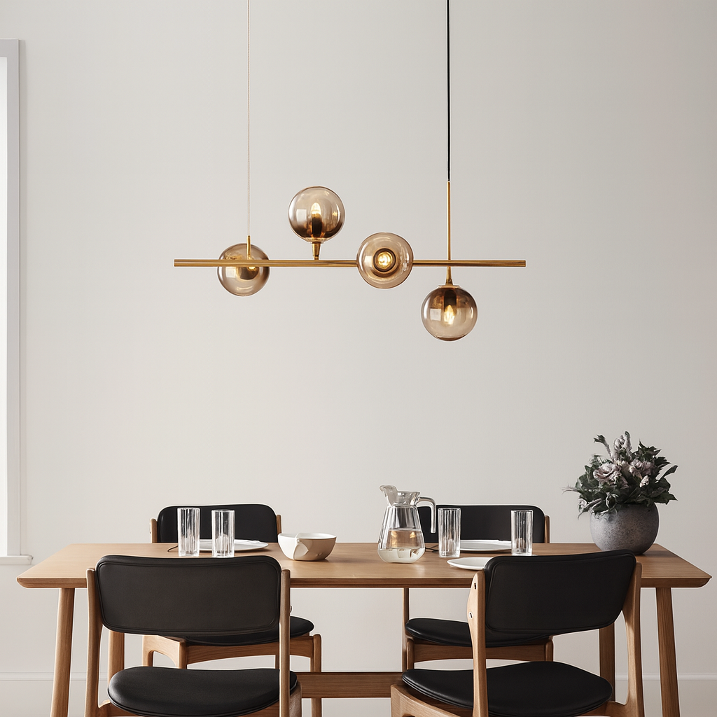 Lustra LED cu 4 socluri de sticla chihlimbar