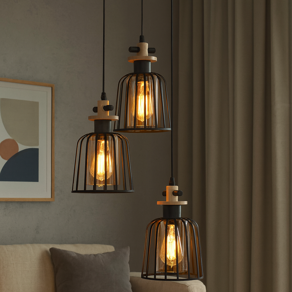 Rustic chandelier with wood e27*3 maximum 60w/bulb