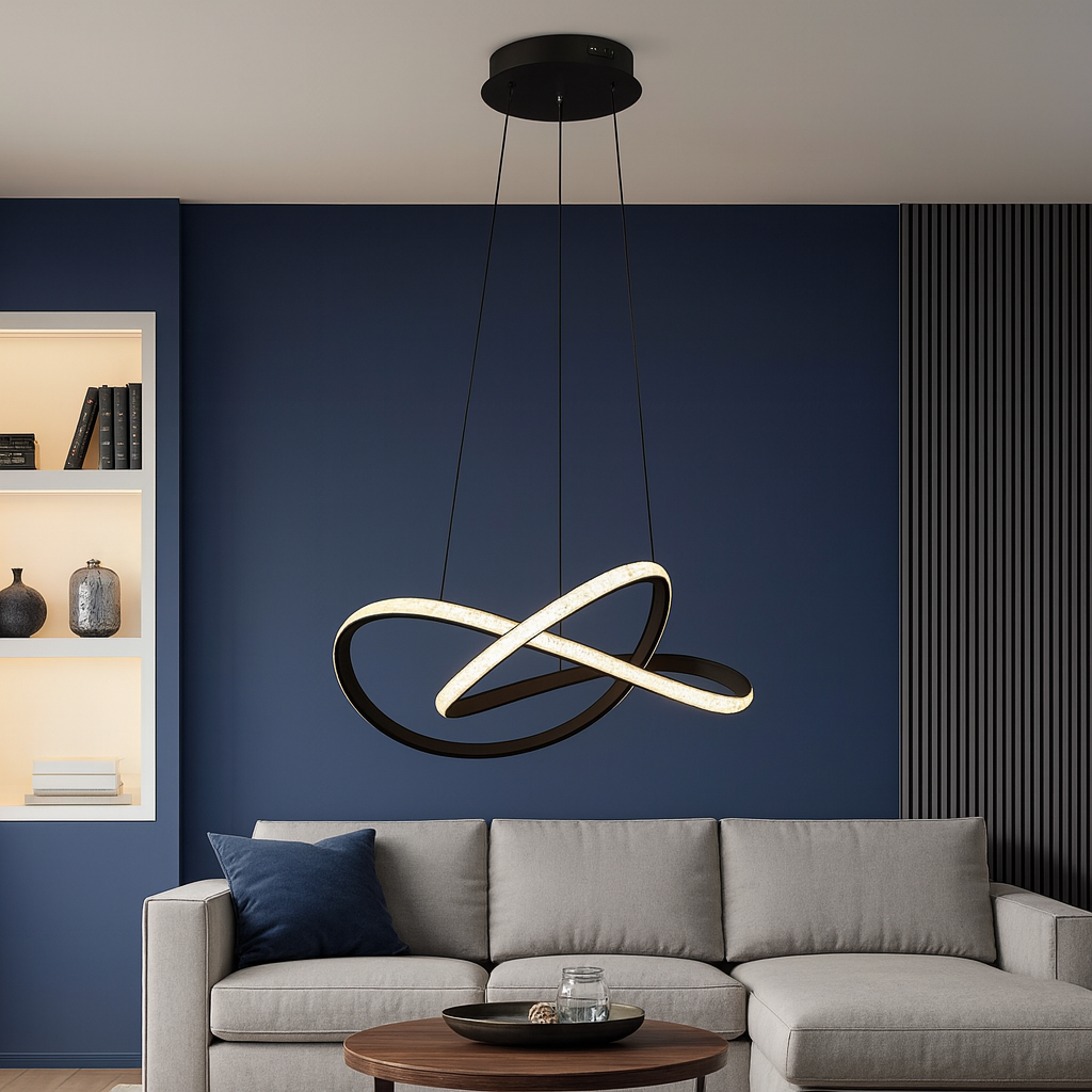 Lustra LED Infinity Cristal negru cu telecomanda wifi 2.4G
