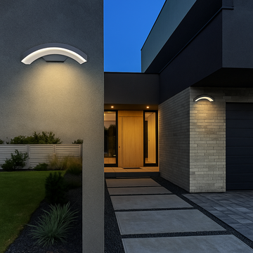 Concave outdoor LED wall light Black, 24W=160W, 3000K, warm light, 2160Lm, IP65