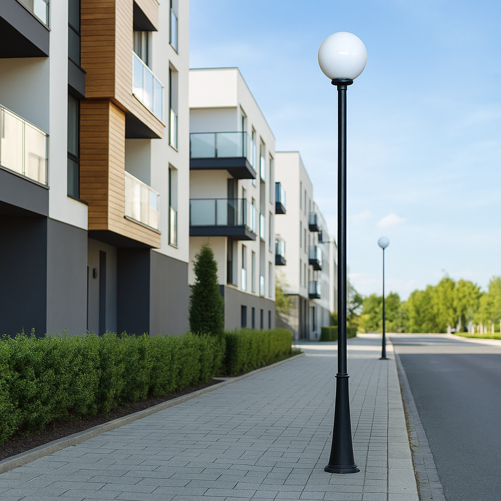 Street lighting pole 3m, galvanized steel, with Fumagalli globe 40cm