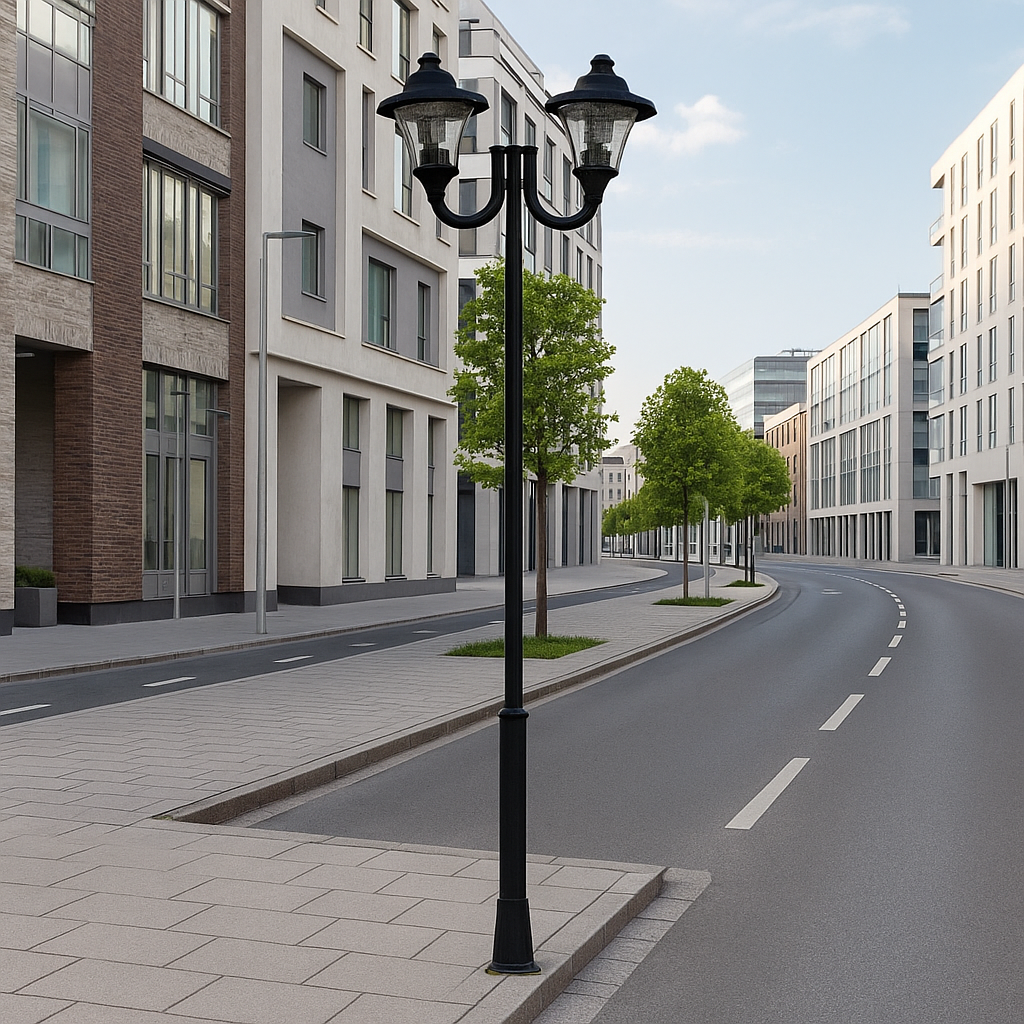 3m street lighting pole, with double J arm and Fumagalli Remo lanterns