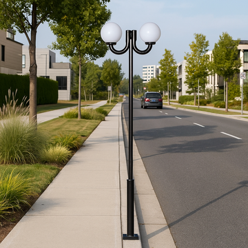 Street lighting pole 3m, with double J arm and Fumagalli globes 30cm