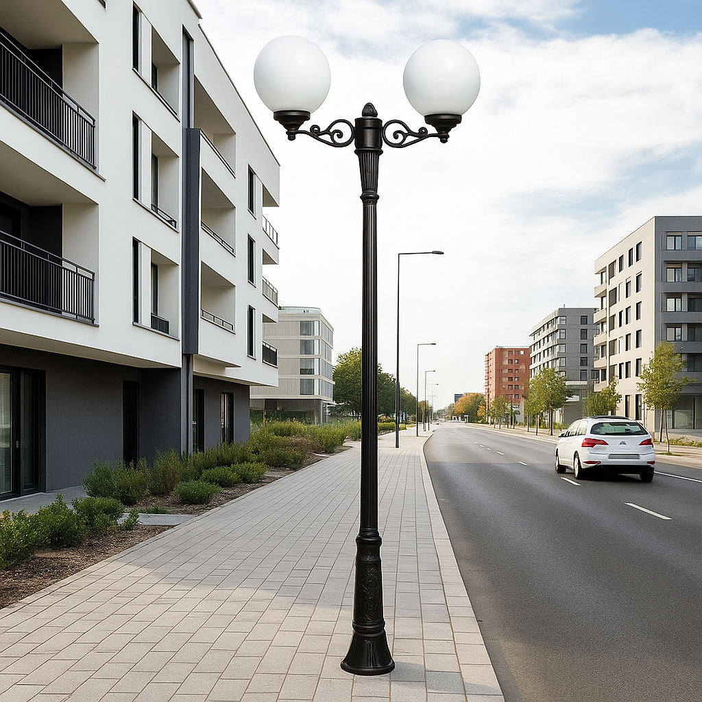 Street lighting pole 2m, Ricu with Bisso 2L system and Fumagalli globe 25cm
