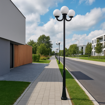 Street lighting pole 3m, galvanized steel, with triple arm and Fumagalli globes 30cm
