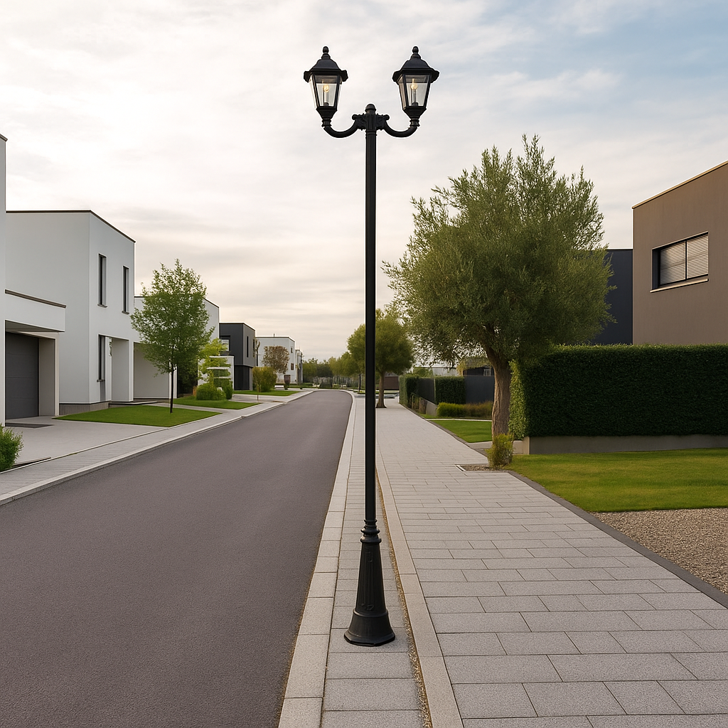 3m street lighting pole with Ofir 2L system and Fumagalli Noemi lanterns + 30W LED